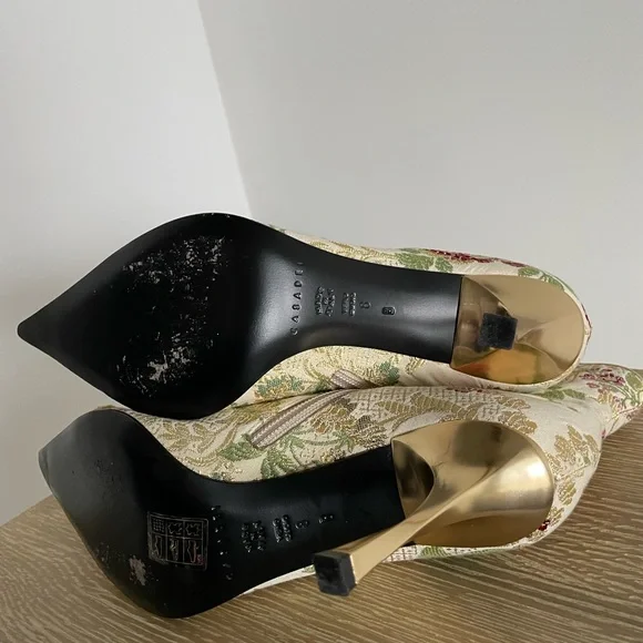 Casadei $1250 Sz 7.5 Women's Gold Brocade Boots Booties Gold Heel - Picture 4 of 6